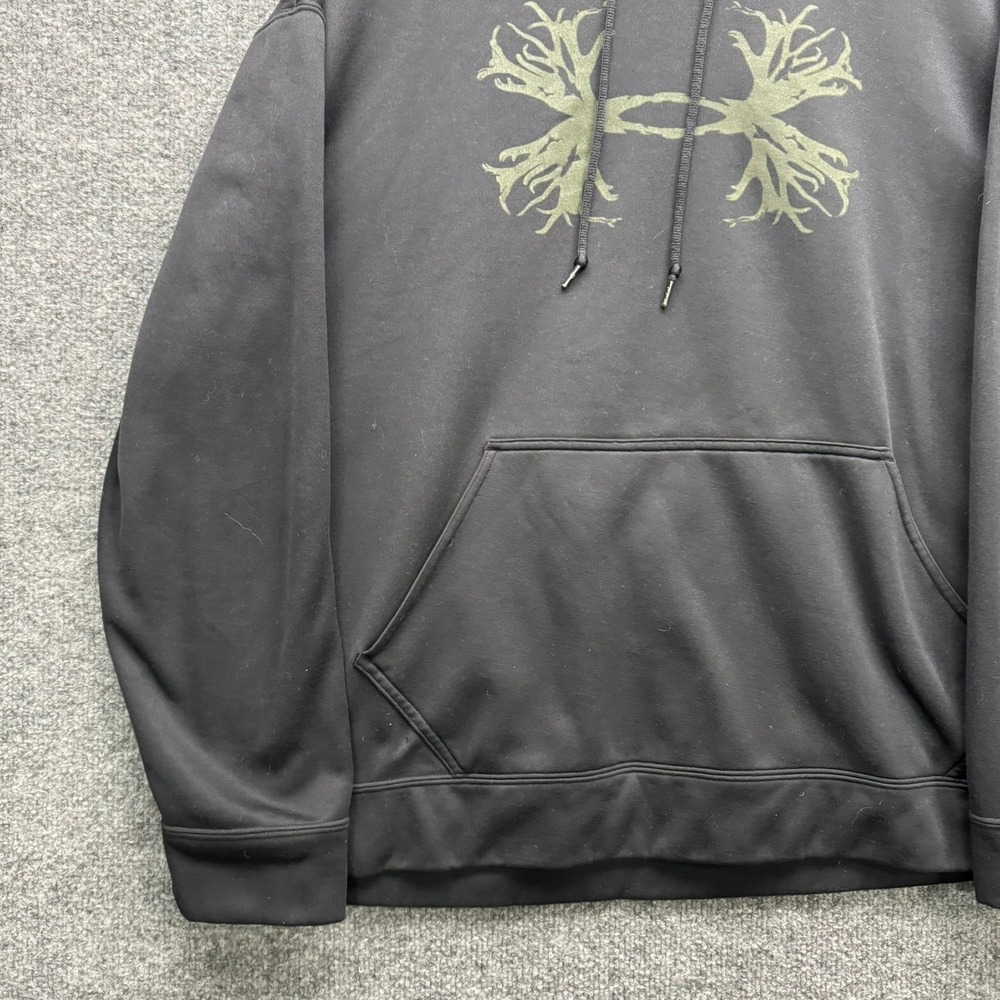 Under Armour Hoodie Men's M Black Pullover Fleece Hooded Sweatshirt Tree Logo - Picture 8 of 11